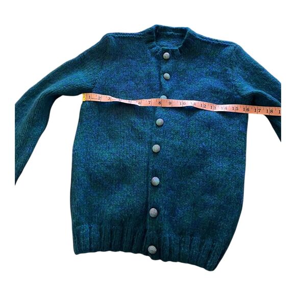 Vintage wool blend teal blue green handknit button up cardigan XS/S - Picture 5 of 9